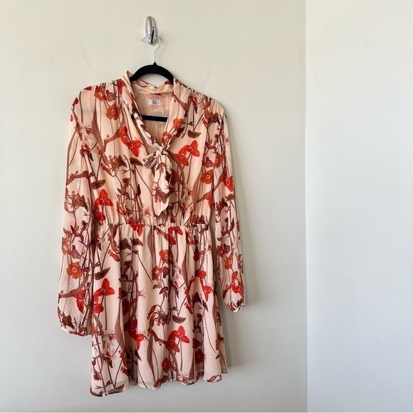 ARITZIA-“LITTLE Moon” Saffron Floral Semi Sheer Long Sleeve Mini Dress (Size: M) - Picture 4 of 14